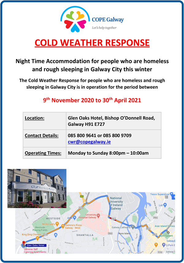 Poster with information on COPE Galway Cold Weather Response